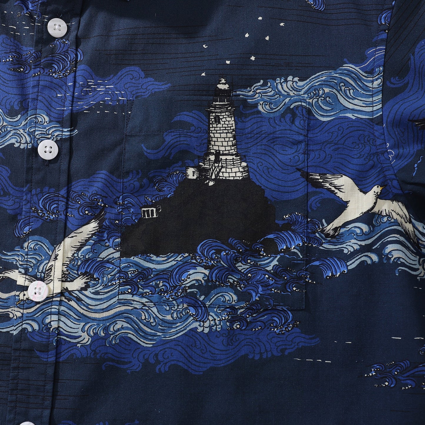 Men's Hawaiian Shirt Lighthouse Print By Alice Brown Cotton Button-down Short Sleeve Aloha Shirt