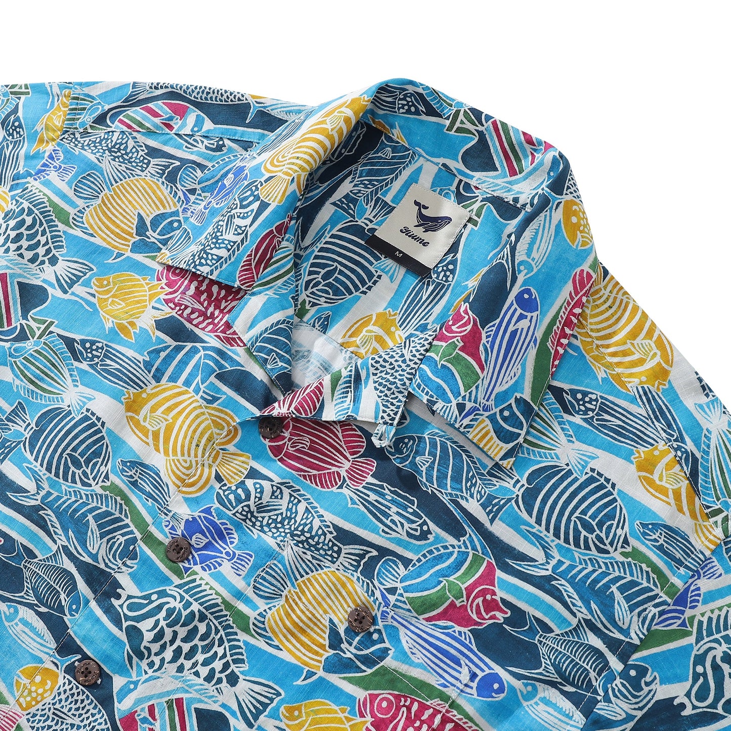 Hawaiian Shirt For Men Colored Fish Shirt Camp Collar 100% Cotton