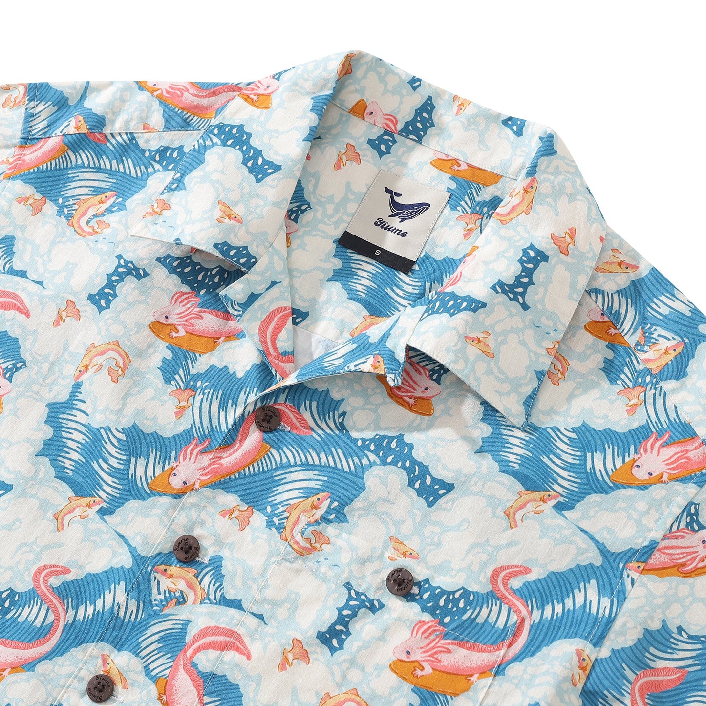 Hawaiian Shirt For Axolotl Fun Surfing By Jillian Anderson Shirt Camp Collar 100% Cotton