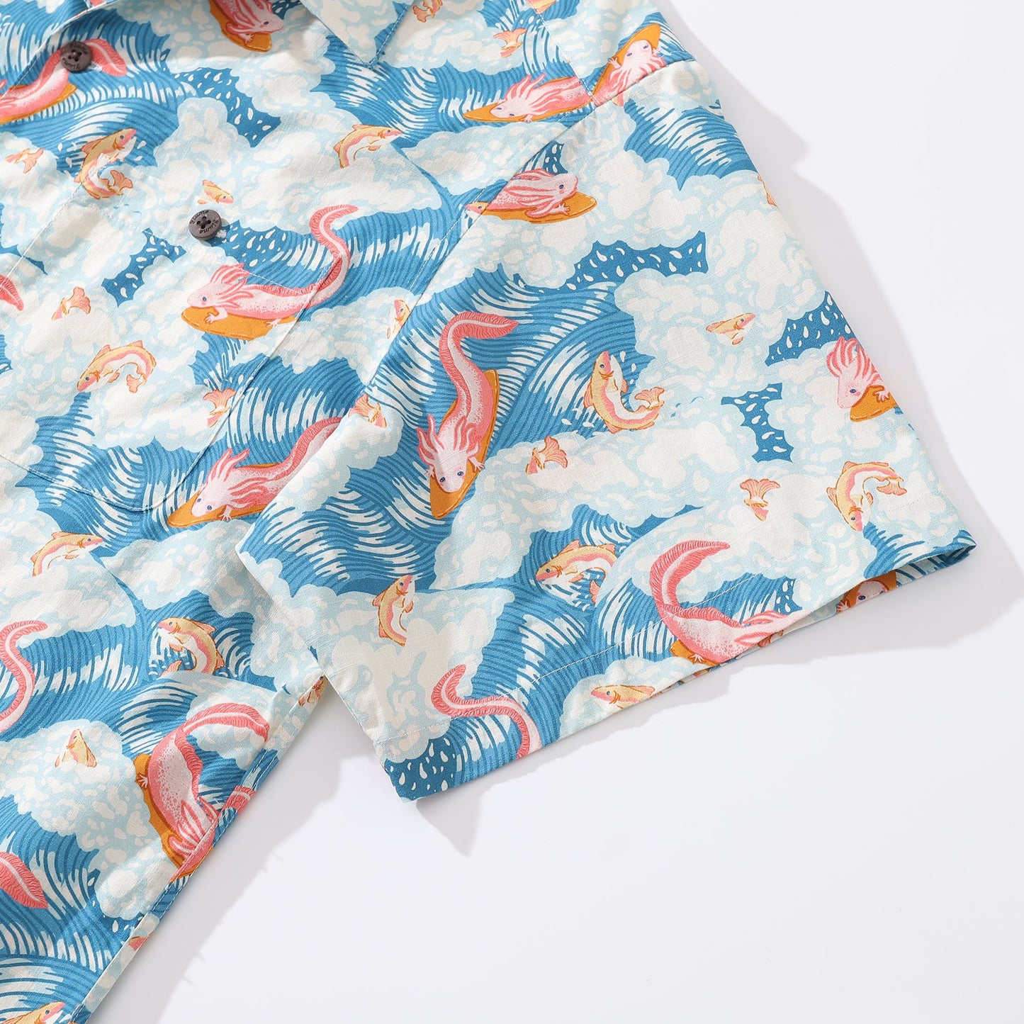 Hawaiian Shirt For Axolotl Fun Surfing By Jillian Anderson Shirt Camp Collar 100% Cotton