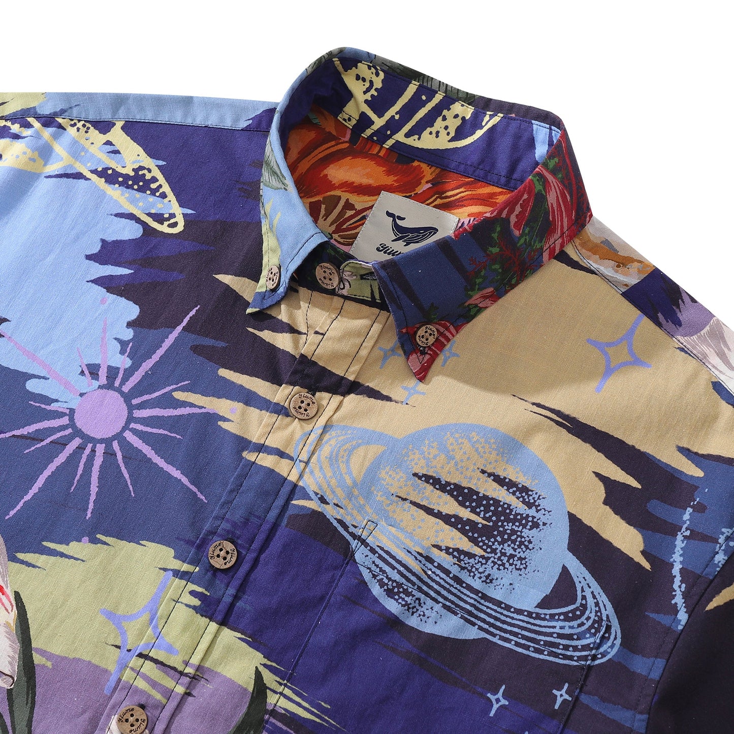 Men's Hawaiian Shirt 1950s Vintage Moonlight Sonata Print Short Sleeve Aloha Shirt