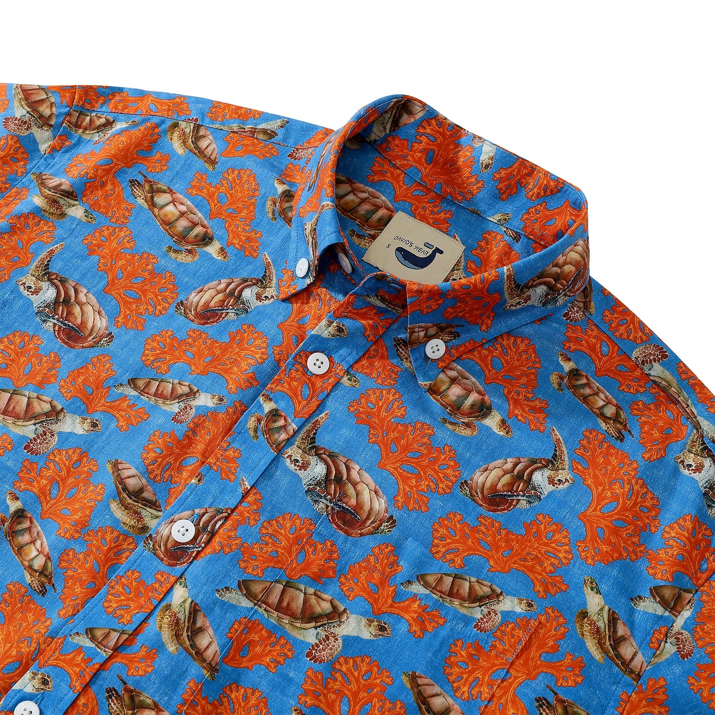 Sea Turtles And Coral Light Blue Men's Button-down Shirt 100% Cotton