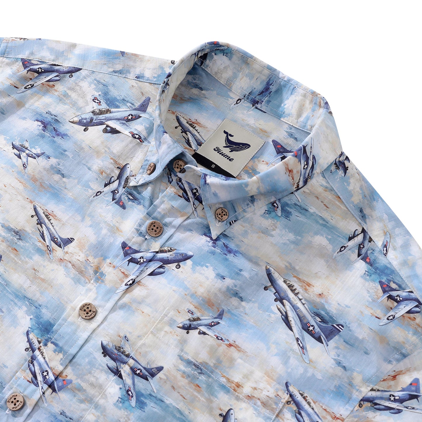 Men's Airplane Hawaiian Shirt Pioneering Pilots Print Cotton Short Sleeve Aloha Shirt