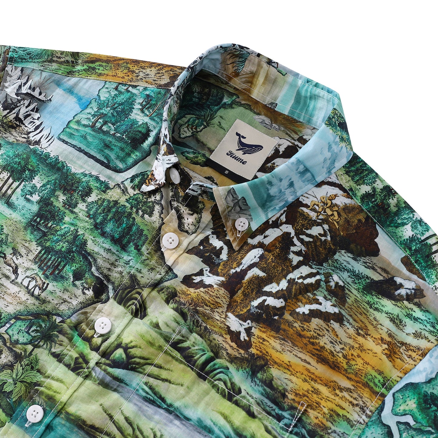 Men's Hawaiian Shirt 1950s Vintage Map Print Cotton Button-down Short Sleeve Aloha Shirt