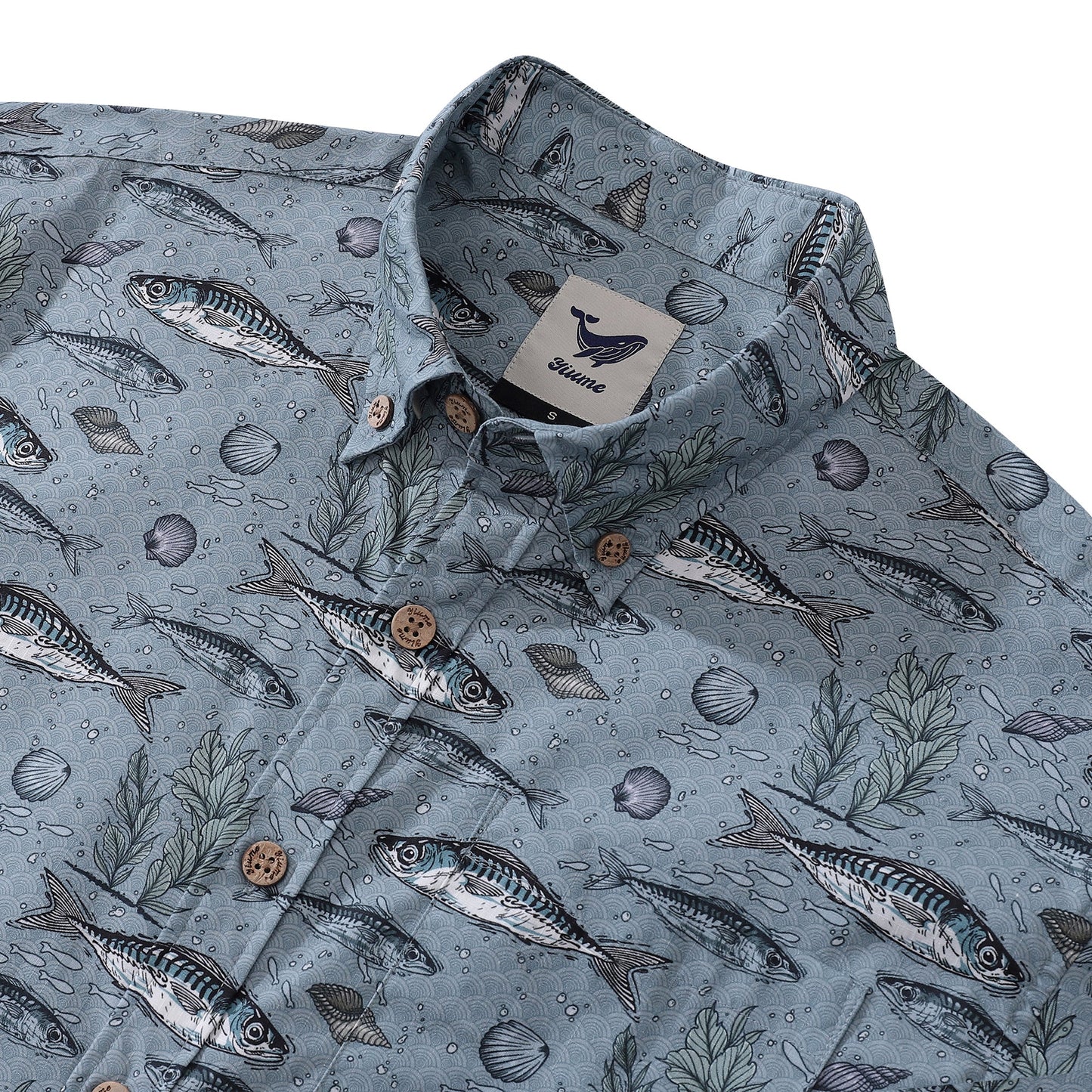 Fish Shirt For Men Gray Hawaiian Shirt Cotton Button-down Short Sleeve Aloha Shirt