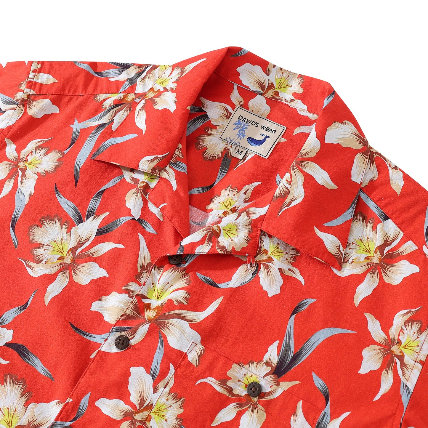 Hawaiian Shirts For Men Vintage Cotton Orchid print Shirt - Red