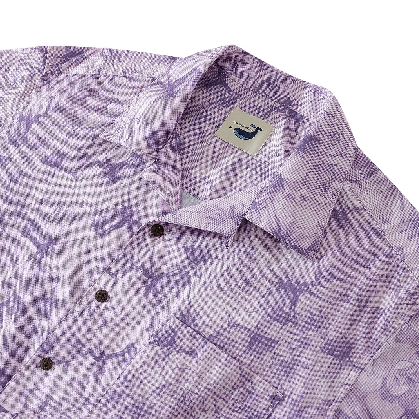 Daffodils Light Purple Golf Shirts Men's 100% Cotton Hawaiian Shirts Coconut Button