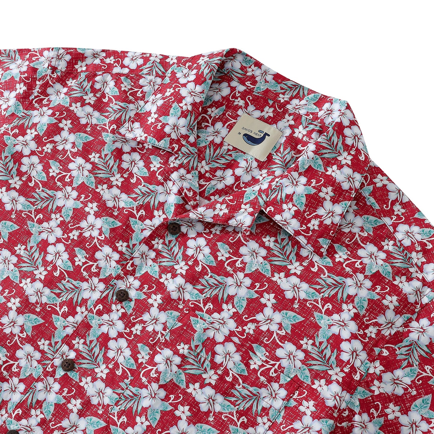 Vintage Red Hibiscus Frangipani Men's Camp Shirts Coconut Button 100% Cotton