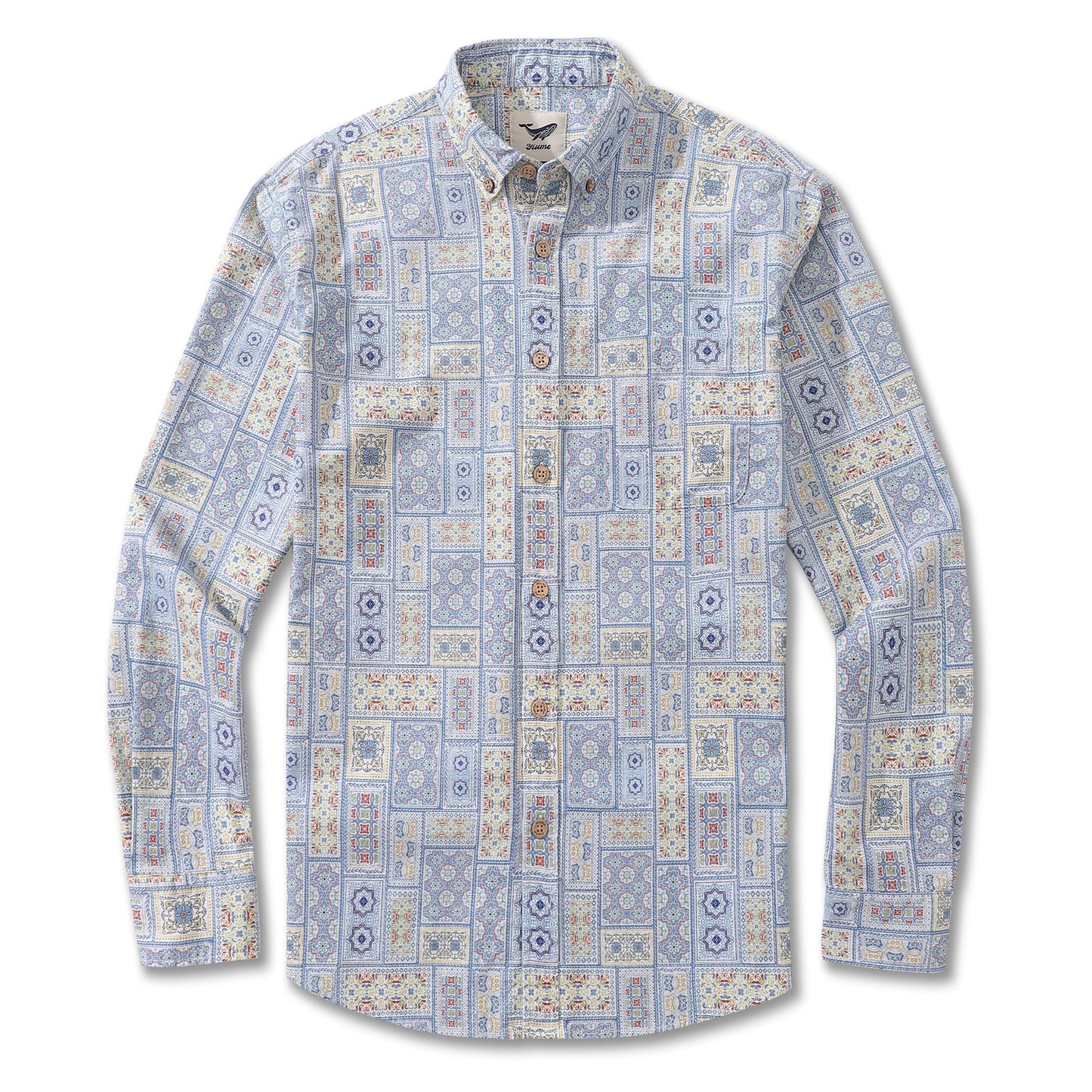 Men's Hawaiian Shirt Moroccan Mosaic Magic Cotton Button-down Long Sleeve Aloha Shirt