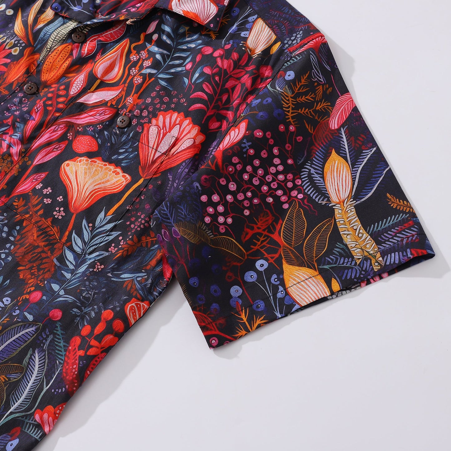 Short Sleeve Red Hawaiian Shirt Men's Tropical Shirt Camp Collar 100% Cotton Shirt Dream Scarlet Garden