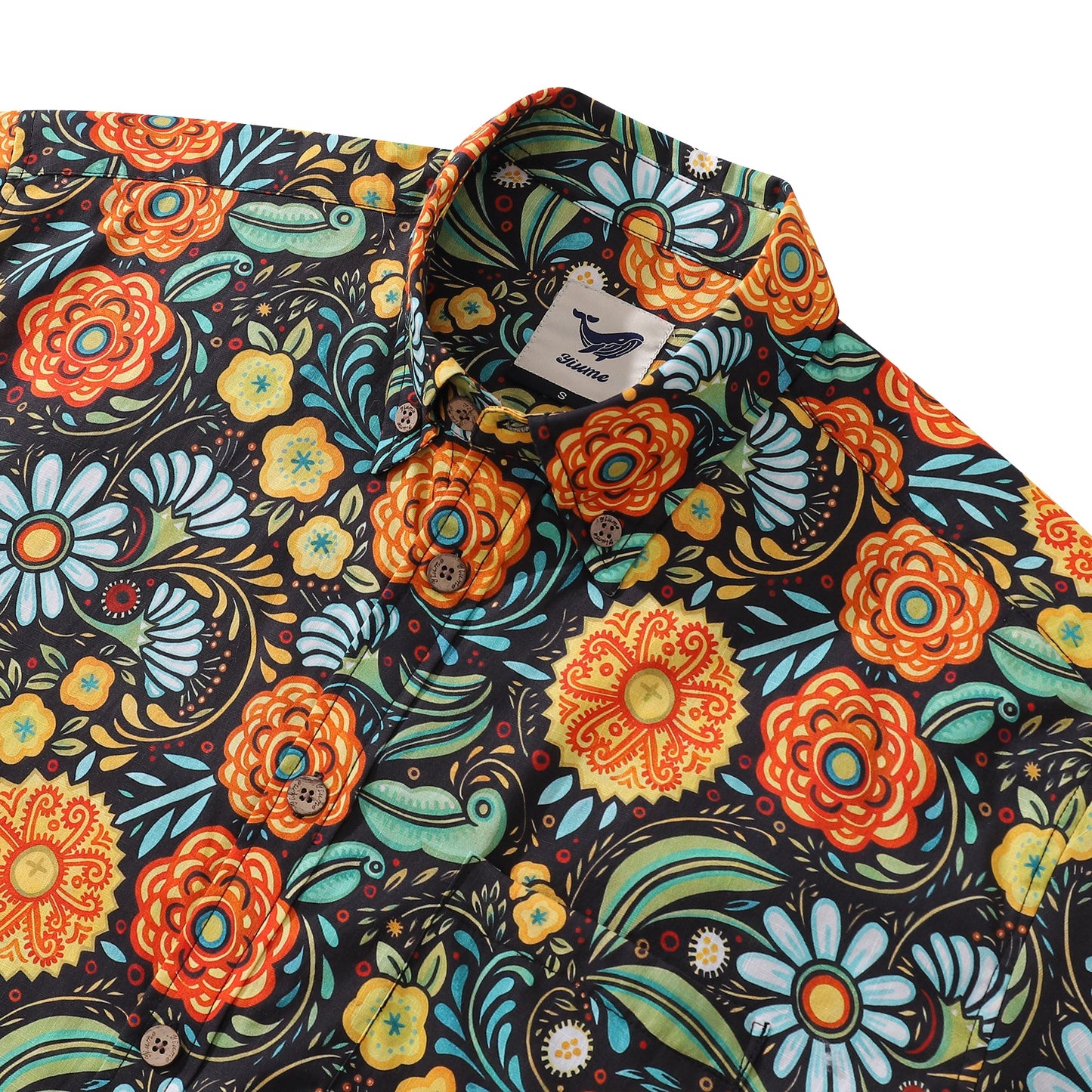 1950s Hawaiian Shirt For Men Flower Button-down Shirt Short Sleeve 100% Cotton Shirt