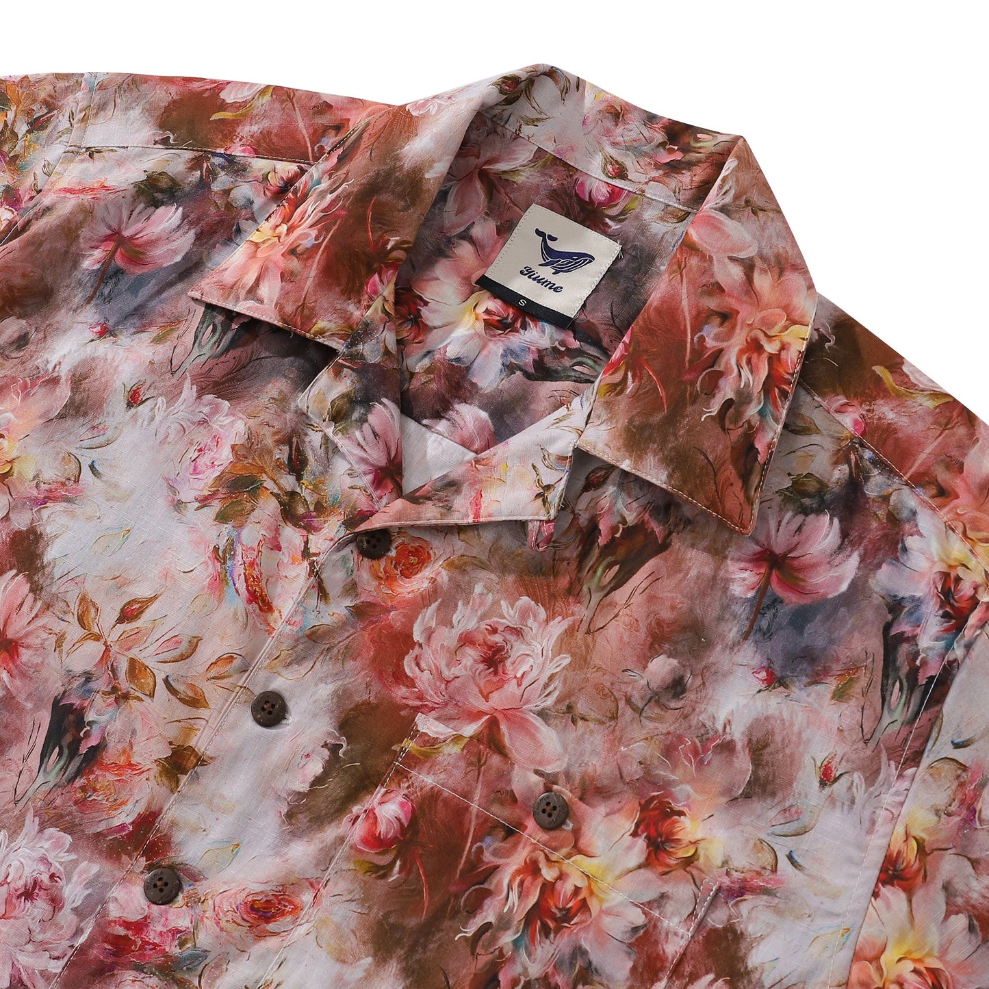 Hawaiian Shirt For Men Pink Floral Gouache By Brooklyn Bees Design Studio Shirt Camp Collar 100% Cotton