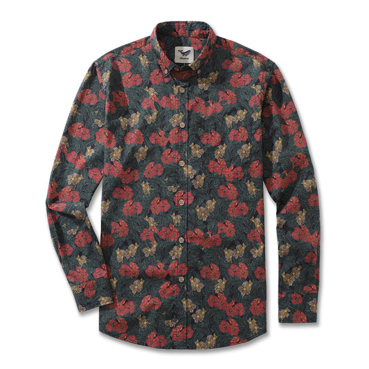 Men's Hawaiian Shirt Serenity in Bloom Print By Mahhima Bansal Cotton Button-down Long Sleeve Aloha Shirt