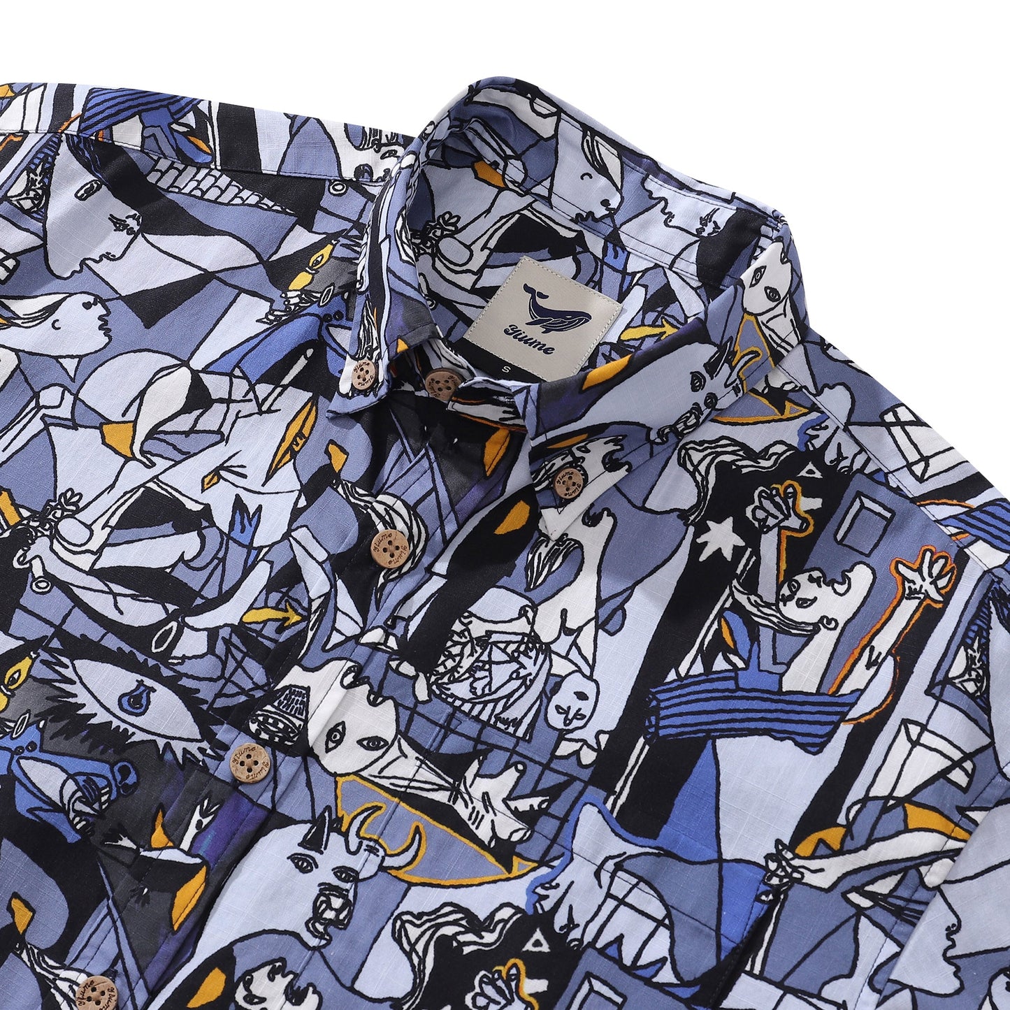 1980s Vintage Men's Hawaiian Shirt Guernica Cotton Button-down Short Sleeve Aloha Shirt