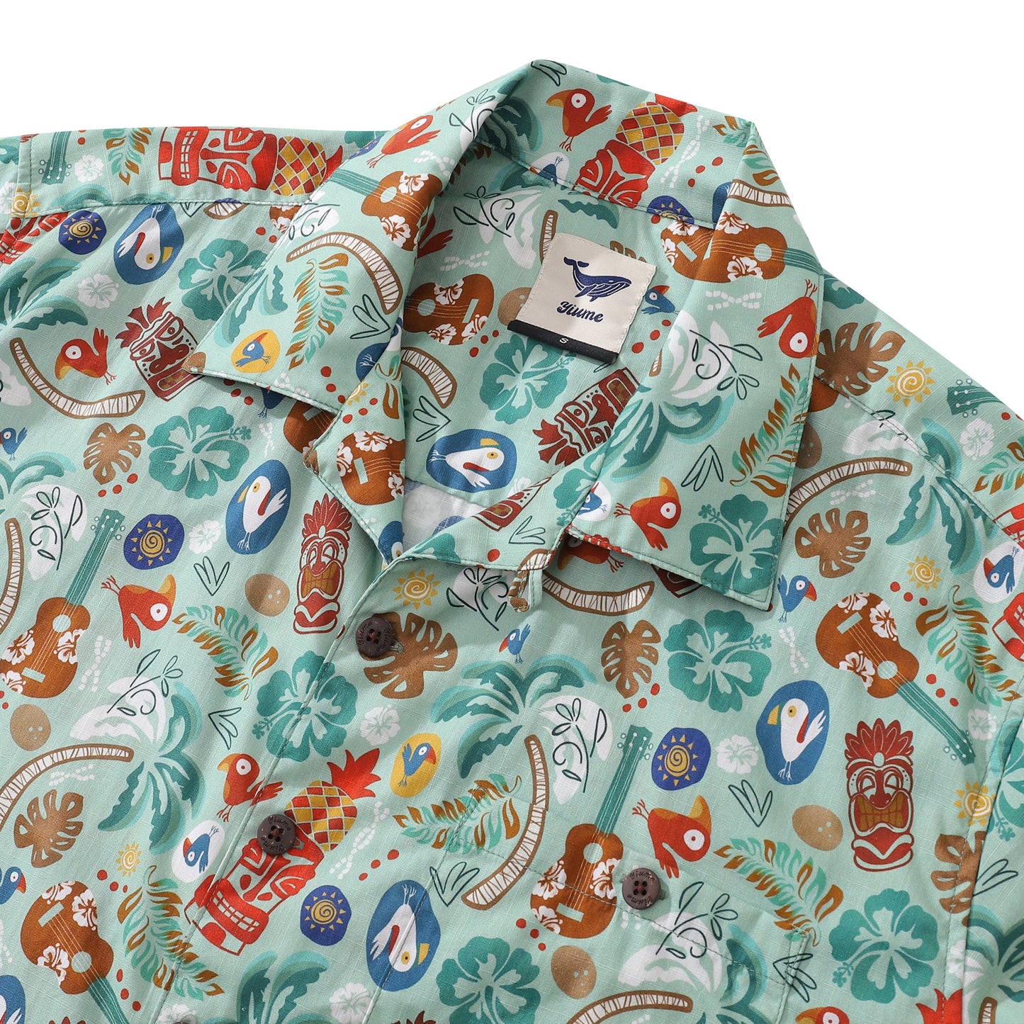 Hawaiian Shirt For Men TIKI Fiesta Print Shirt Camp Collar 100% Cotton