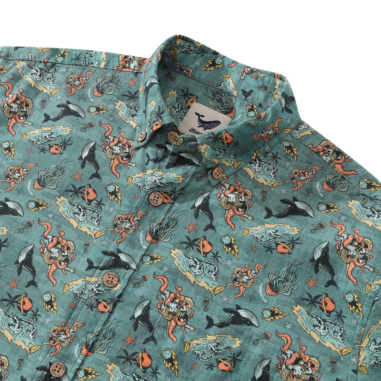 Men's Hawaiian Shirt Marine Space pattern By Loinda Flow Cotton Button-down Long Sleeve Aloha Shirt