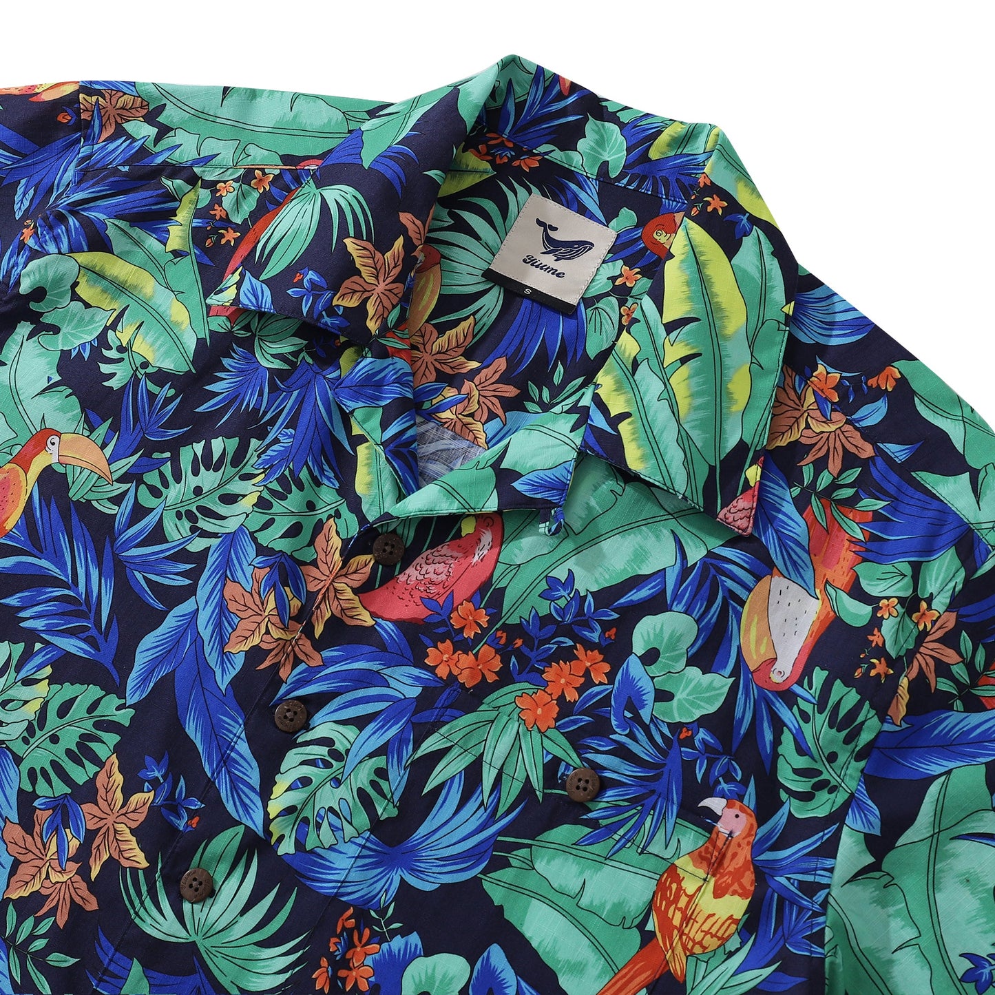 Hawaiian Shirt For Men Garden Parrot Shirt Camp Collar 100% Cotton