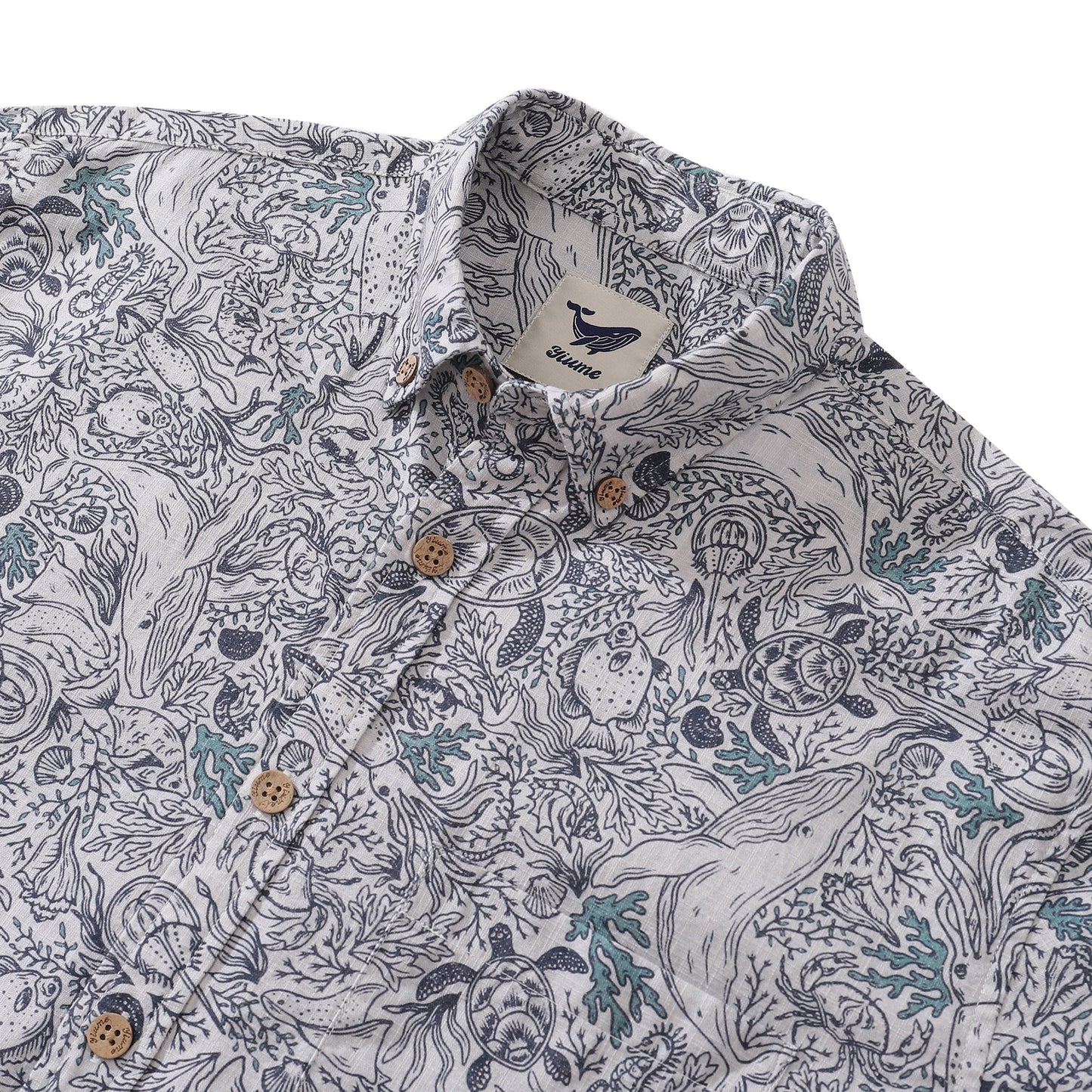 Men's Hawaiian Shirt Ocean Overture By Jillian Anderson Cotton Button-down Long Sleeve Aloha Shirt