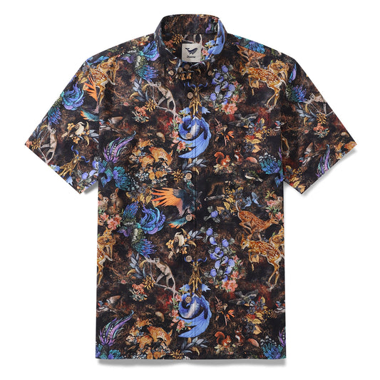 Men's Hawaiian Shirt Figurative Art Cotton Button-down Short Sleeve Aloha Shirt