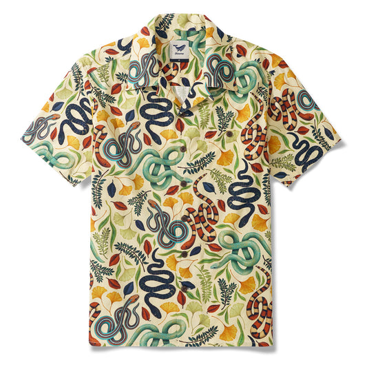 Mens 100% Cotton Hawaiian Shirt Short Sleeve Camp Collar Aloha Shirt Snake Shirt Sublime Snakes By Rosie Dore