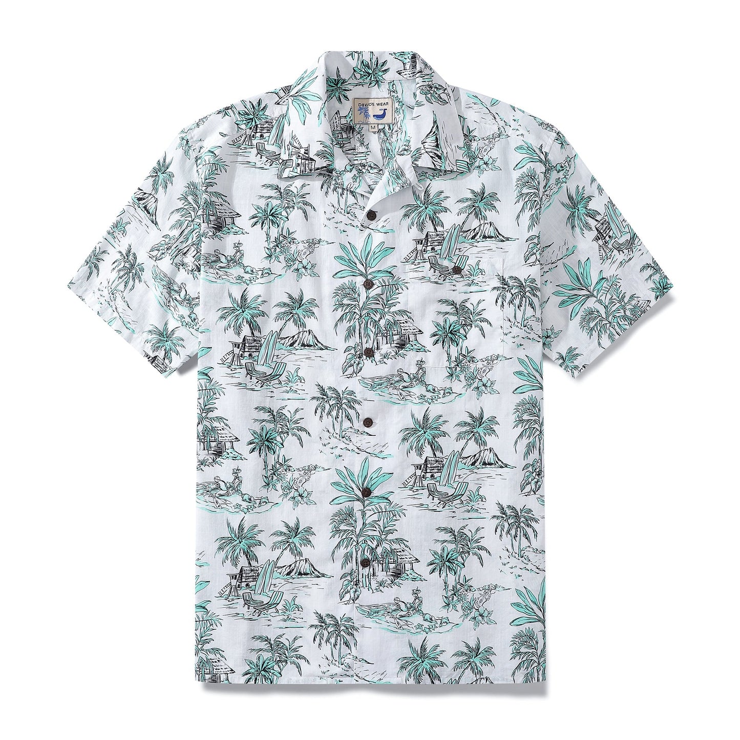 Hawaiian Shirts for Men Tropical Island Scenery Print 100% Cotton Short Sleeve