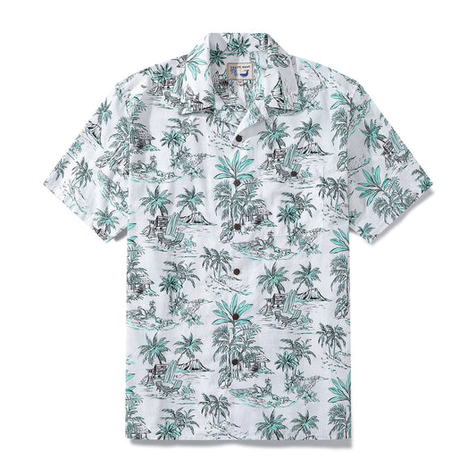 Hawaiian Shirts for Men Tropical Island Scenery Print 100% Cotton Short Sleeve