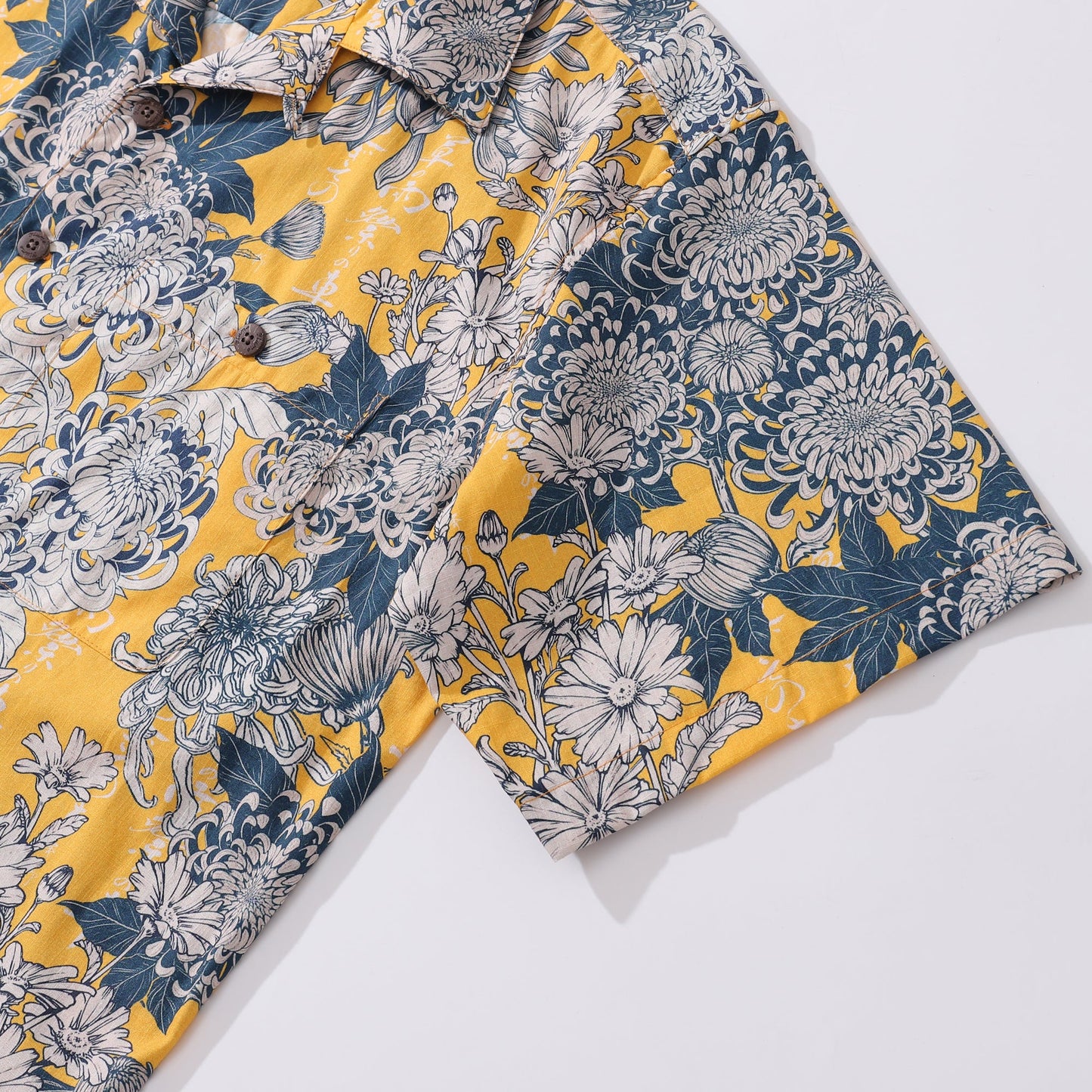 Yellow Hawaiian Shirt For Men Japanese Flower Shirt Camp Collar 100% Cotton Shirt