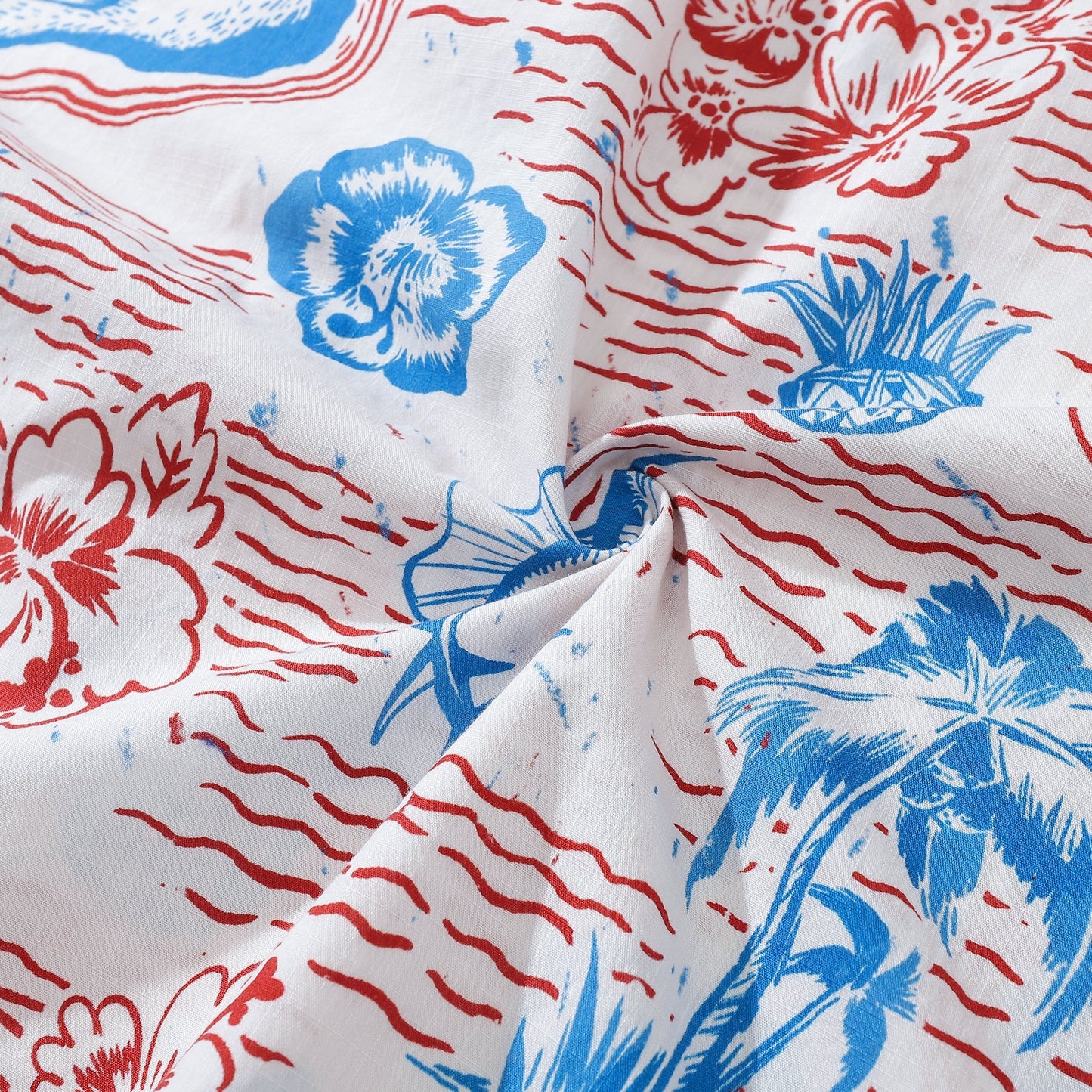 Hawaiian Men's Shirt with Tuna and Tropical Scenery Print, Made of 100% Cotton