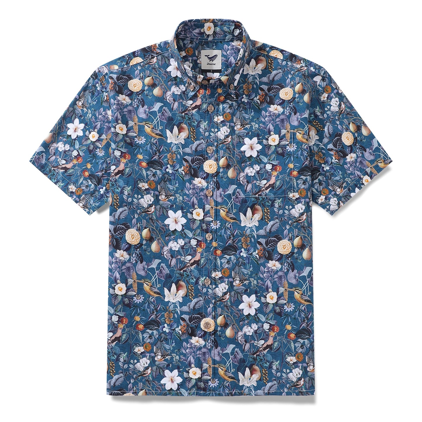 Men's Hawaiian Shirt Botanical Blossoms Print By Brooklyn Bees Design Studio Cotton Button-down Short Sleeve Aloha Shirt