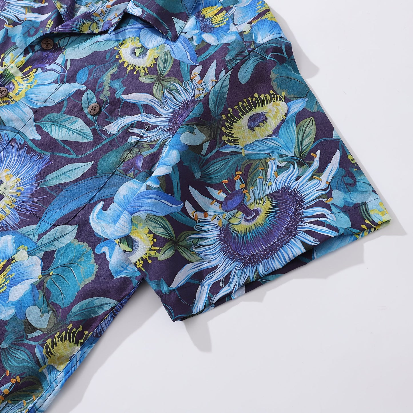 Blue Hawaiian Shirt For Men 100% Cotton Flowers Shirt Camp Collar Shirt