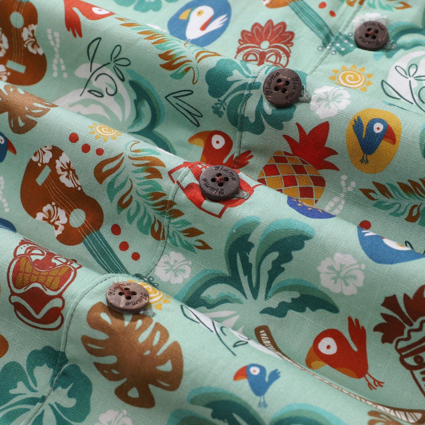 Hawaiian Shirt For Men TIKI Fiesta Print Shirt Camp Collar 100% Cotton