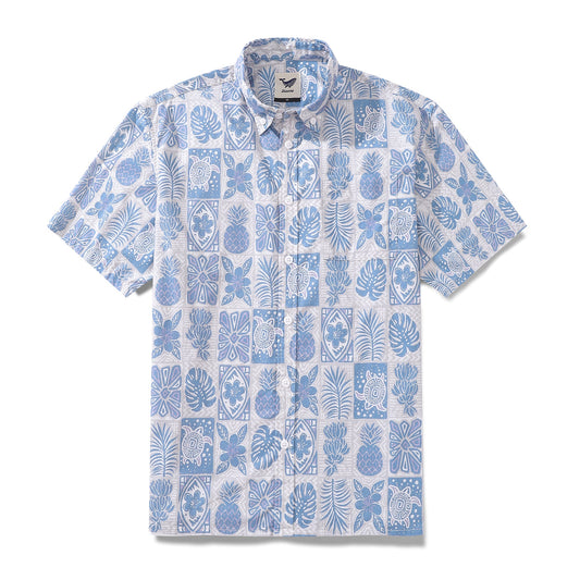 Men's Hawaiian Shirt Plant Totem Print Cotton Button-down Short Sleeve Aloha Shirt