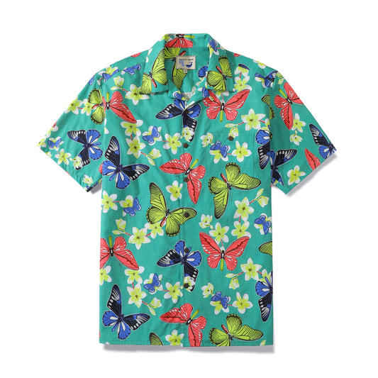 Men's Hawaiian Shirt Colorful Butterfly Coconut Button Camp Aloha Shirt