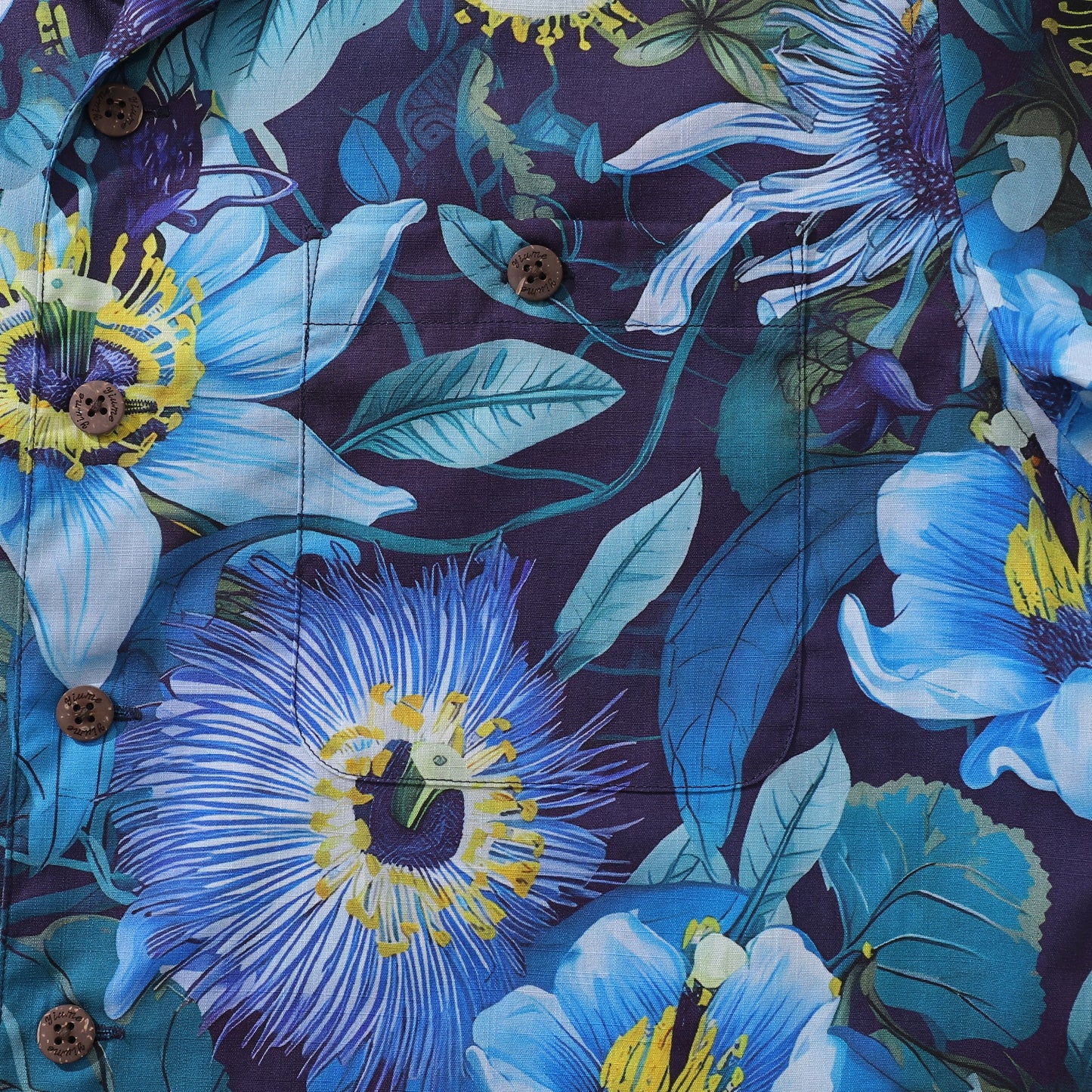 Blue Hawaiian Shirt For Men 100% Cotton Flowers Shirt Camp Collar Shirt