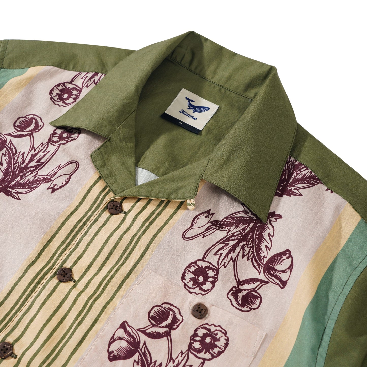 Men's Hawaiian Shirt Short Sleeve Camp Collar 100% Cotton Brown Aloha Nature in Stripes