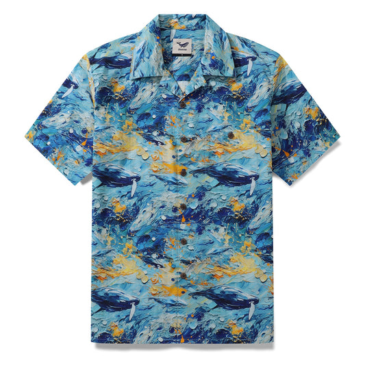 Hawaiian Shirt For Men Cetacean Shirt Camp Collar 100% Cotton