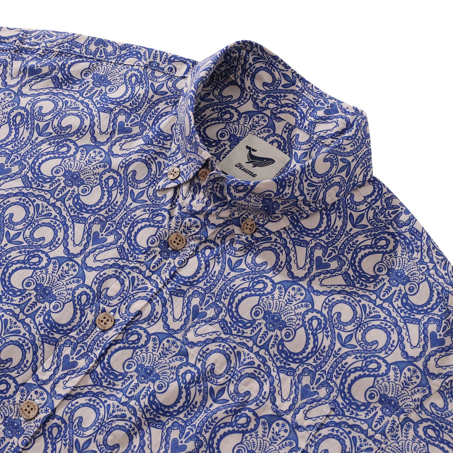 Men's Vintage Morris Hawaiian Shirt Octopus Cotton Button-down Short Sleeve Aloha Shirt