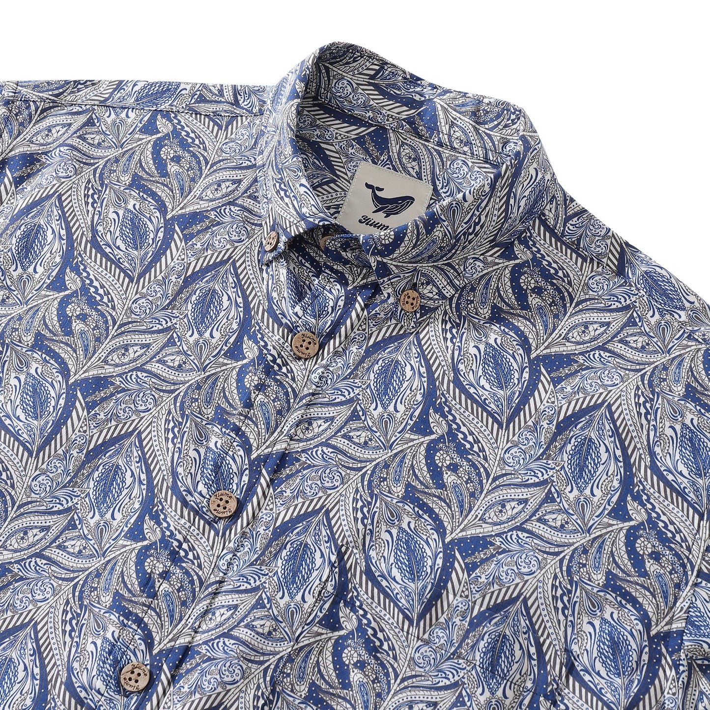 Men's Hawaiian Floral Pattern Series 1 Elm Tree Print Cotton Button-down Long Sleeve Aloha Shirt