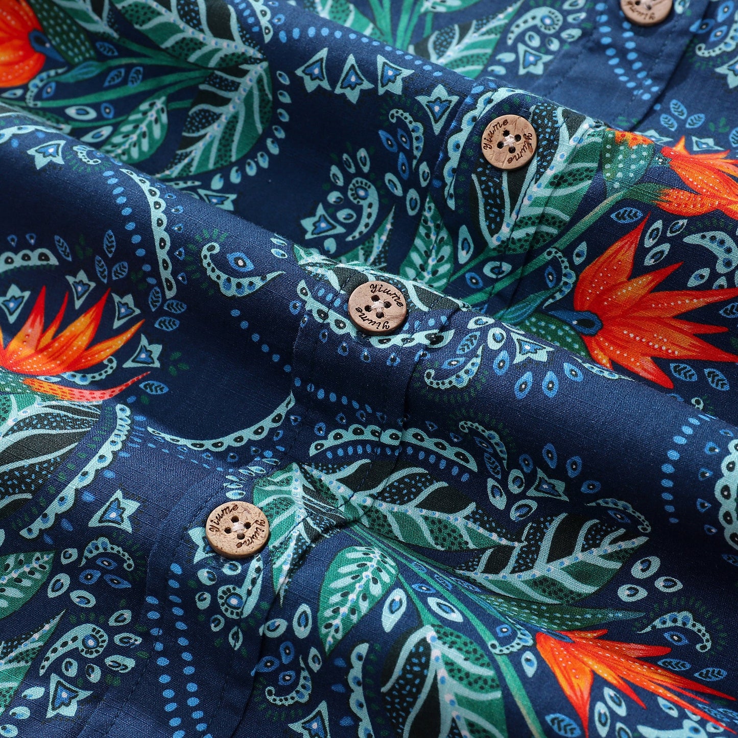 Men's Hawaiian Shirt Birds of Paradise Print By Fizah Malik Cotton Button-down Short Sleeve Aloha Shirt