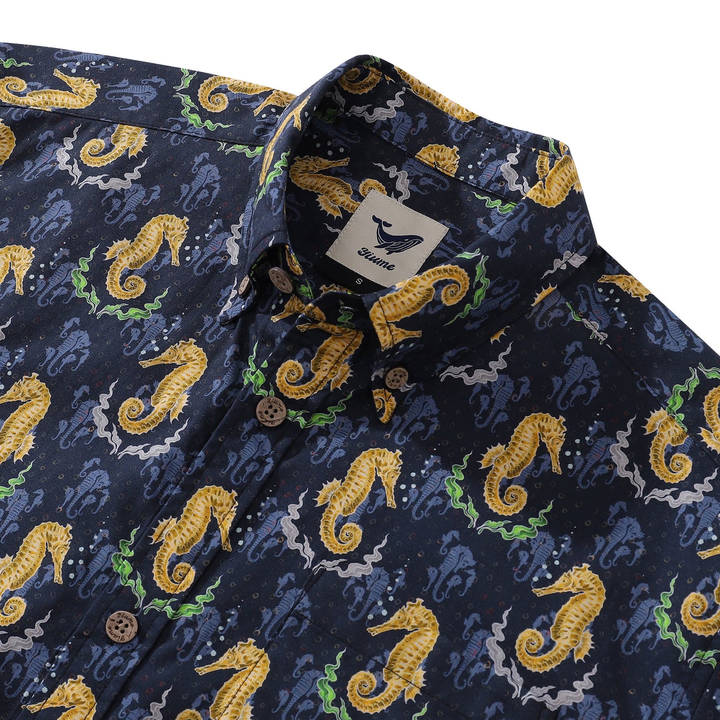 Men's Hawaiian Shirt Male Seahorses Raising Offspring Print Cotton Button-down Short Sleeve Aloha Shirt