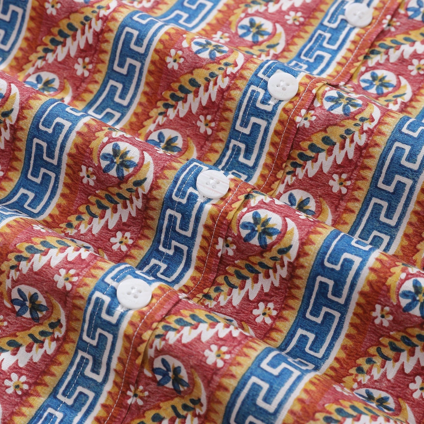 Men's Hawaiian Shirt Samothraki Print Cotton Button-down Short Sleeve Aloha Shirt