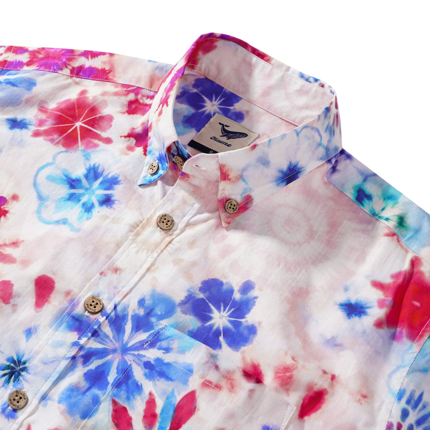 Men's Hawaiian Shirt Short Sleeve Button-down 100% Cotton Blue Aloha Artistic Tie-Dye Floral Shirt