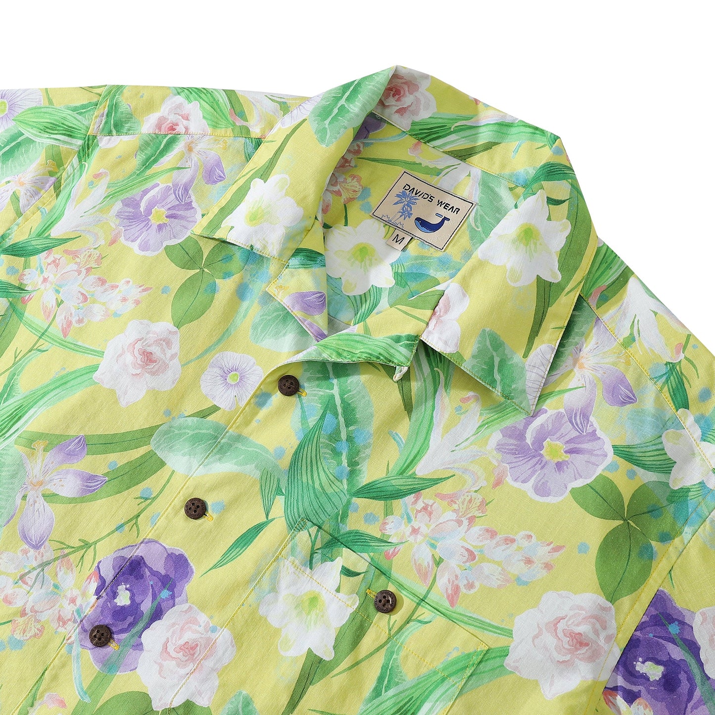 Men's Aloha Shirt Yellow Tropical Floral Cotton Camp Collar Hawaiian Shirt