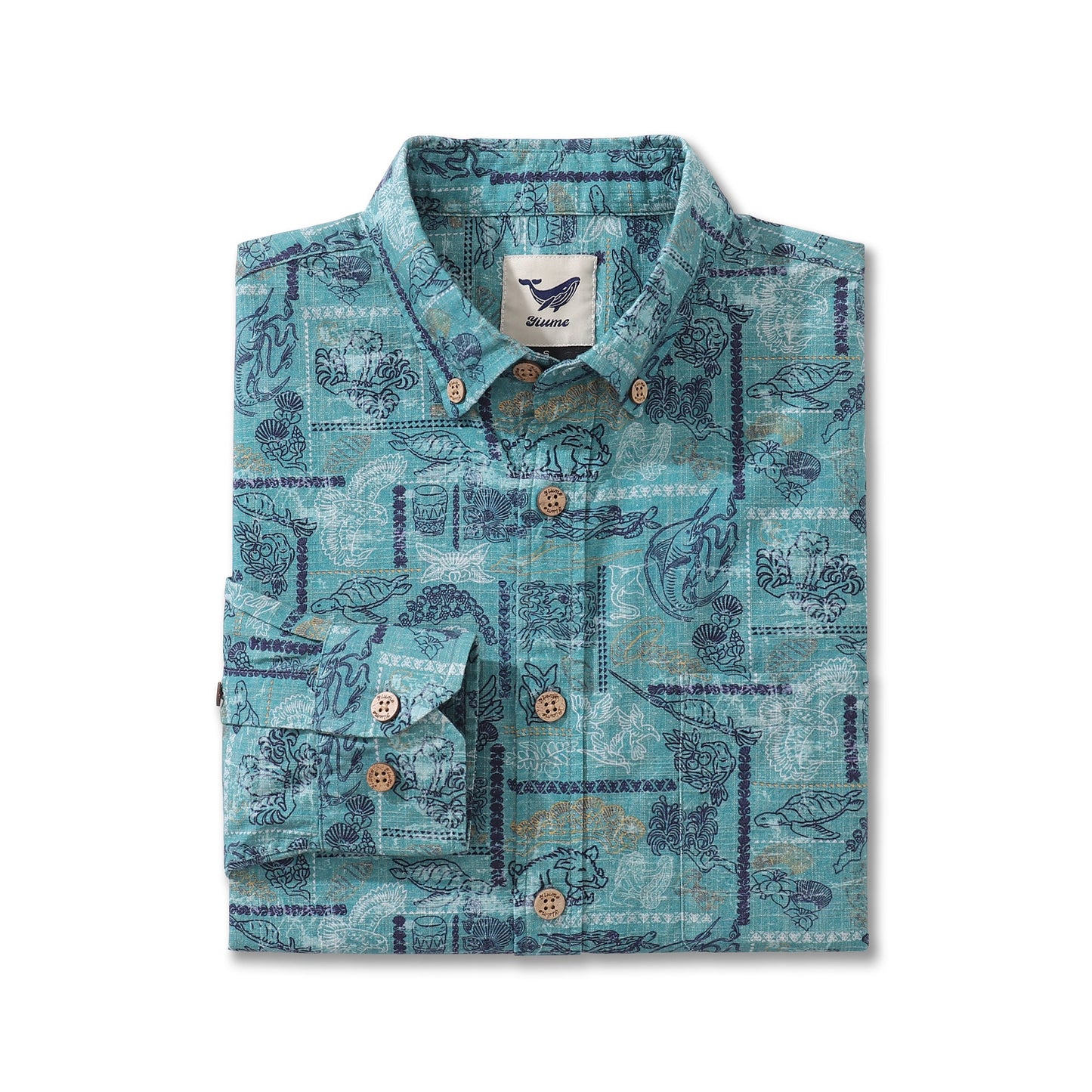 Men's Hawaiian Shirt Pele and Hiiaka Cotton Button-down Long Sleeve Aloha Shirt