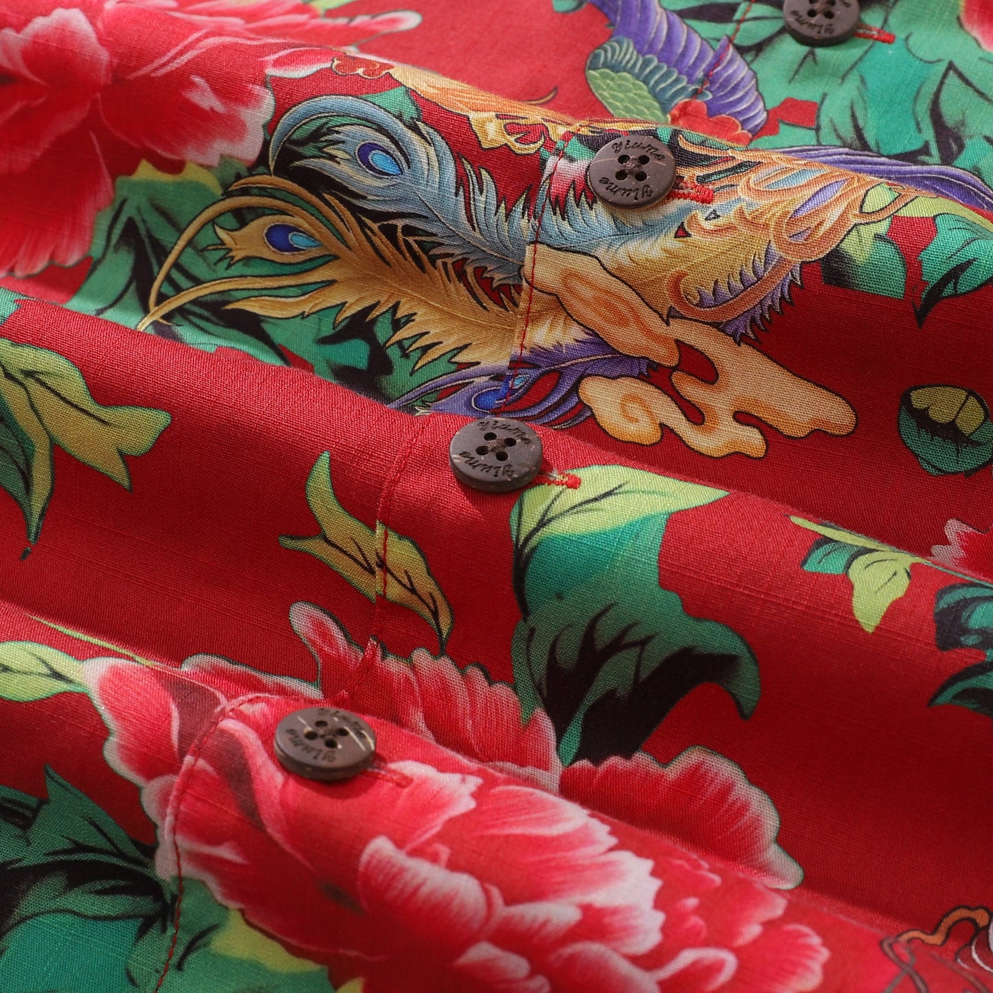 Hawaiian Shirt For Men Red Bloom Northeast Print Camp Collar 100% Cotton Shirt