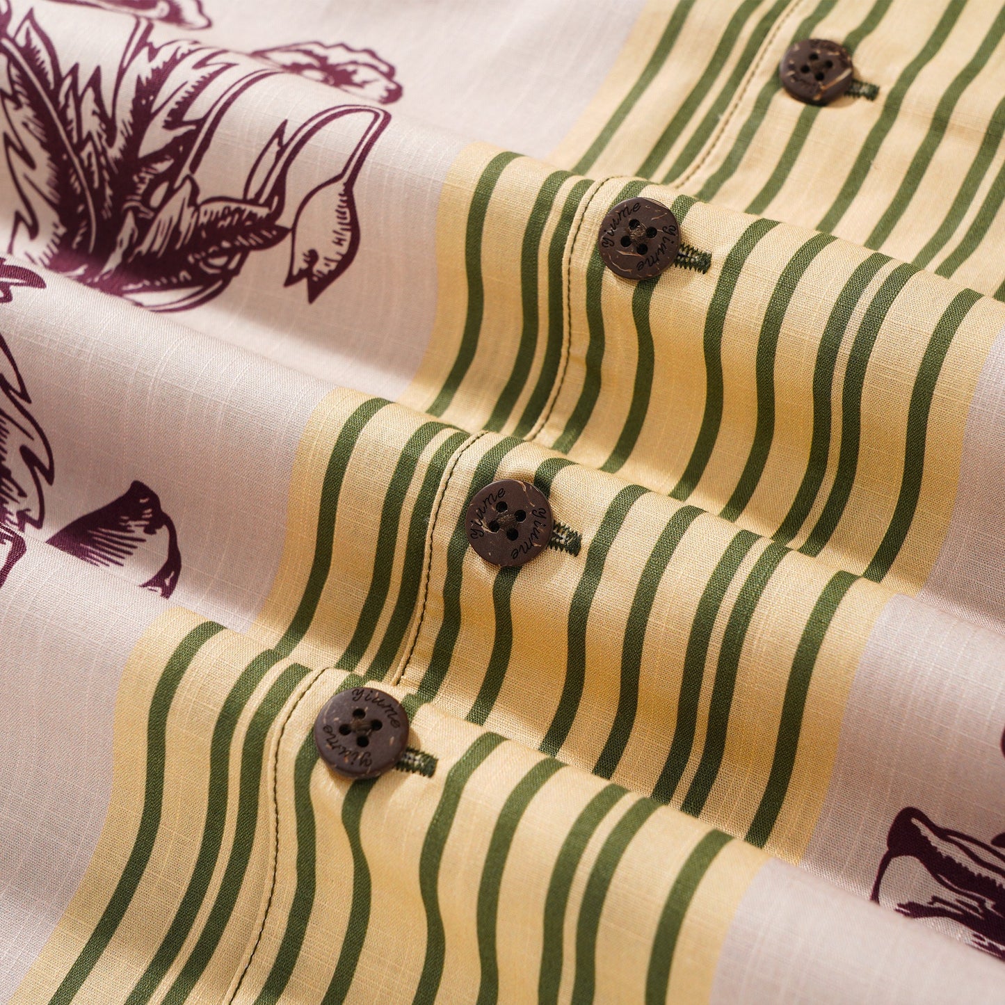 Men's Hawaiian Shirt Short Sleeve Camp Collar 100% Cotton Brown Aloha Nature in Stripes