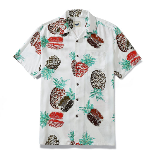 1920s Vintage Pineapple Print 100% Rayon Shirt Wrinkle-Free Easy-Care Men's Hawaiian Shirt