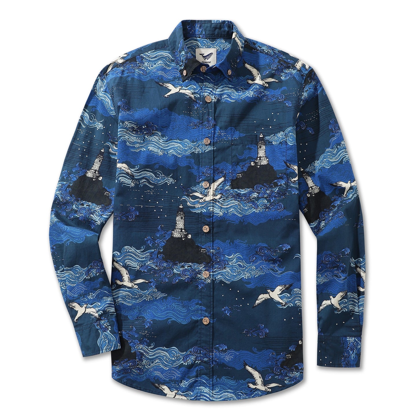 Men's Hawaiian Shirt Lighthouse By Alice Brown Cotton Button-down Long Sleeve Aloha Shirt