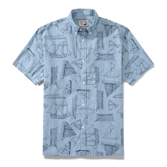 Hawaiian Shirts for Men Vessels Print 100% Cotton