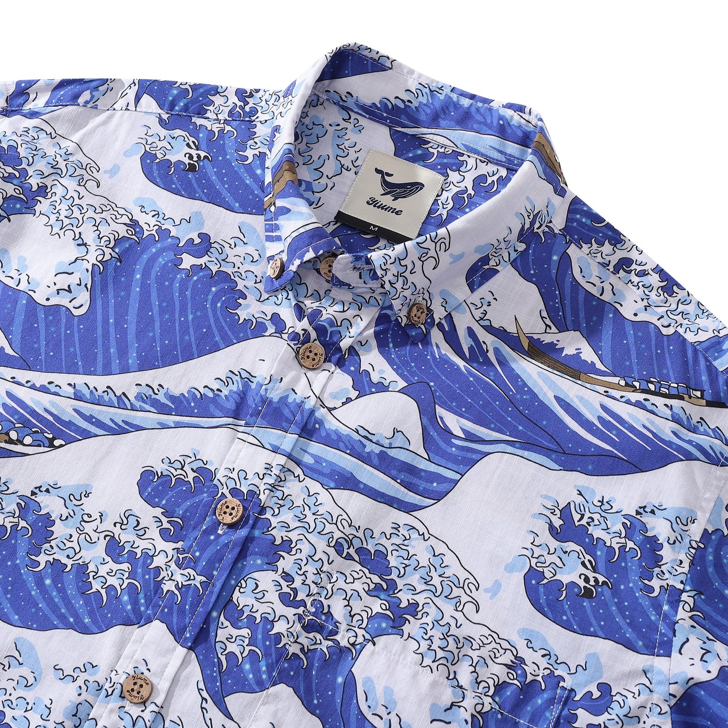 Men's Hawaiian Shirt Ocean Waves Japanese Ukiyo-e Print Cotton Button-down Long Sleeve Aloha Shirt